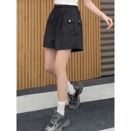 Summer Chic Drawstring Cargo Shorts - Comfortable Polyamide Fabric, Machine Washable, Solid Color, Casual Style for Women - Perfect for Outdoor Activities