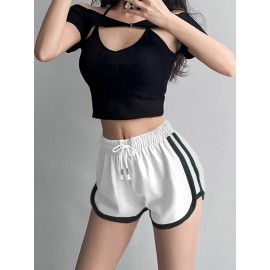 Women's Breathable White Casual Athletic Shorts - Loose Fit, Drawstring Waist, Perfect for Running & Fitness