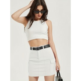 Mini Bodycon Y2K Skirt - Women Denim Skirts - Slim Fit, Button-Front, Flap Pockets, Sexy, Cute, Daily Wear, Versatile, Comfortable, and Chic