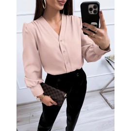 Women's Business Casual Tops Summer Long Sleeve Silk Button Down Shirts V Neck Chiffon Blouses