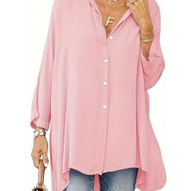 Women's Oversized T-Shirt Button-Up Long Sleeve Shirt V-Neck Loose Flowy Shirt